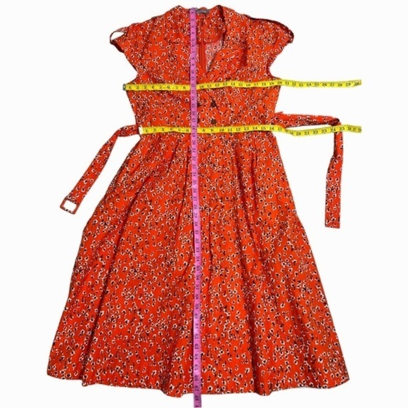 Lela Rose size 14 Vermillion double breasted floral shirt dress sex in the city - Picture 8 of 16